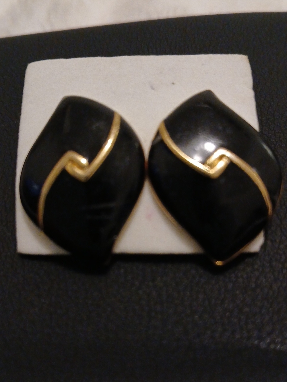 Vintage Napier Black and Gold Zigzag  Earrings, Signed